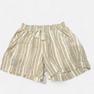 Briggs Linen Blend Striped Pull On Shorts Small Beige Tassel Drawstring